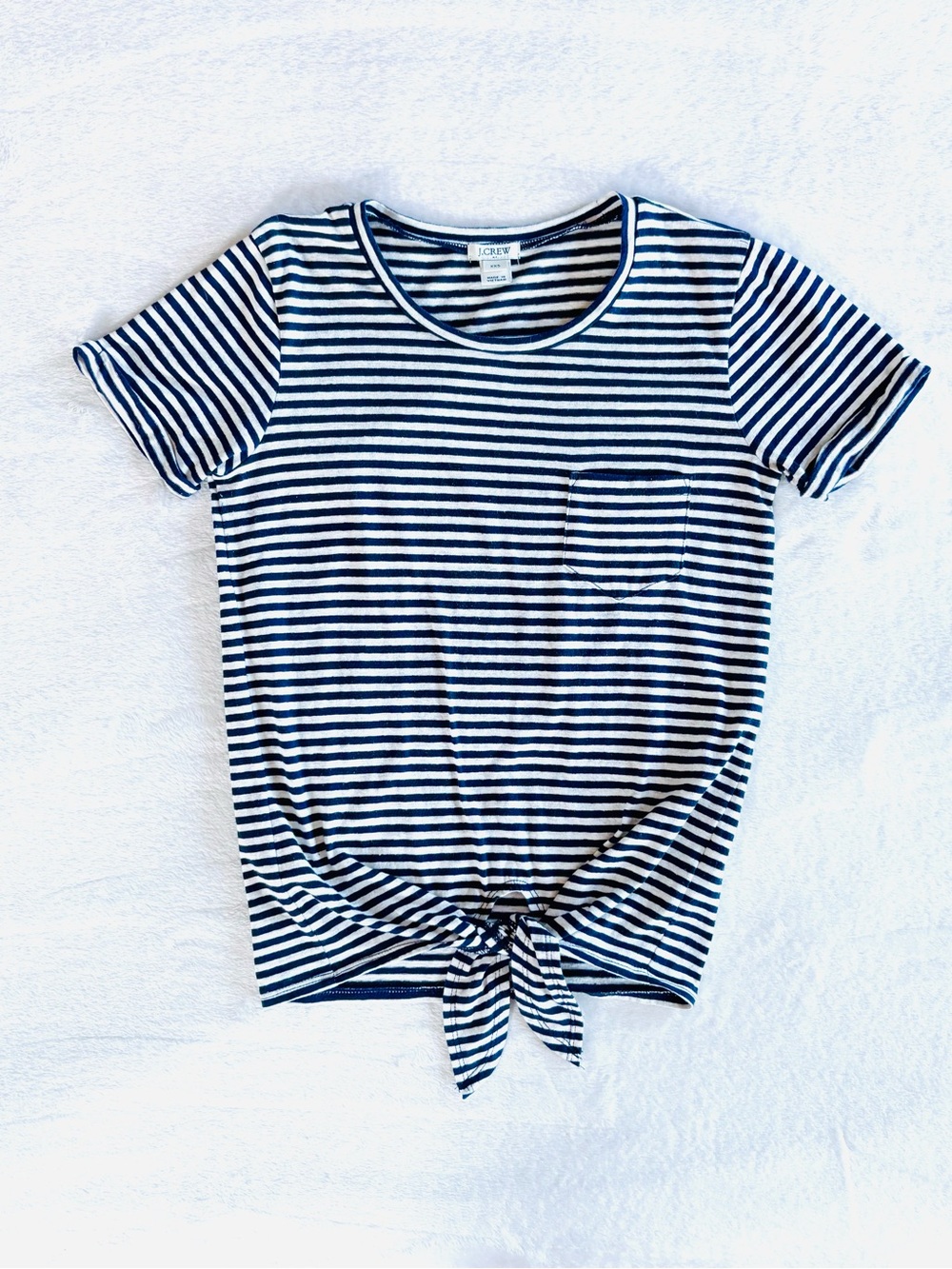 J. Crew Striped Tie-Front Crew Neck Short Sleeve Shirt with Pocket, Size XXS